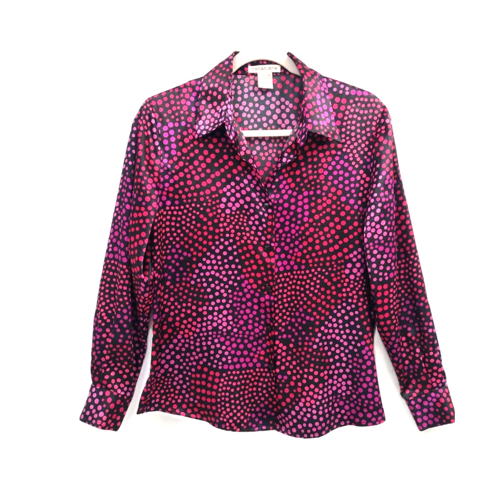 Notations blouse small – black satin polka, pink magenta Valentine's Night Out